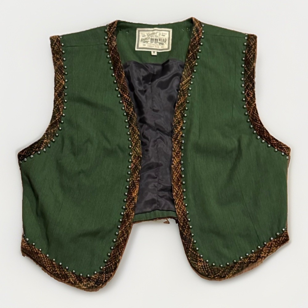 Vintage Double D Ranch Wear Navajo Concho Vest M Green Texas Rodeo RRL